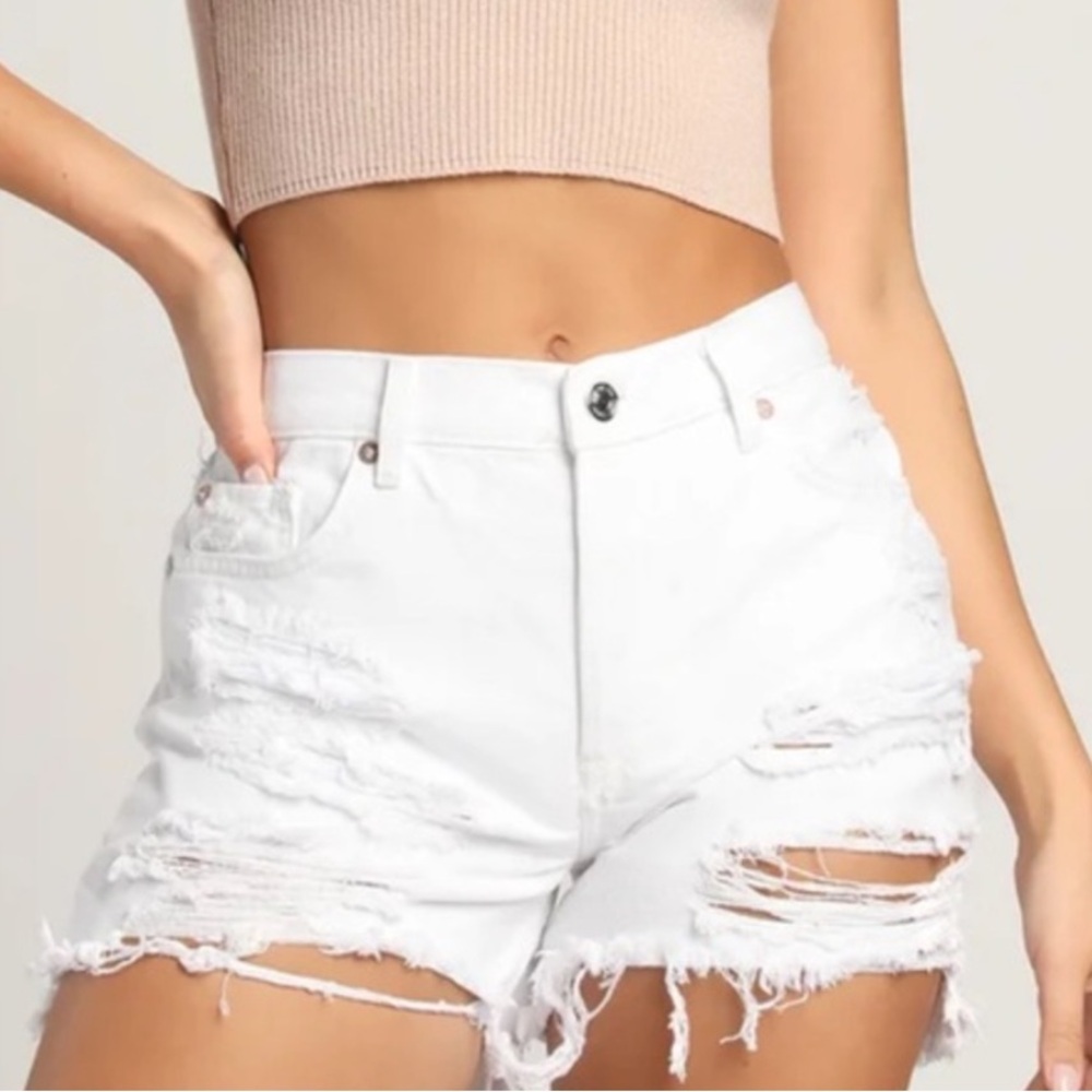 🟤NWT FREE PROPLE Mid-Rise Maggie Denim Shorts in Optic White Sz 26